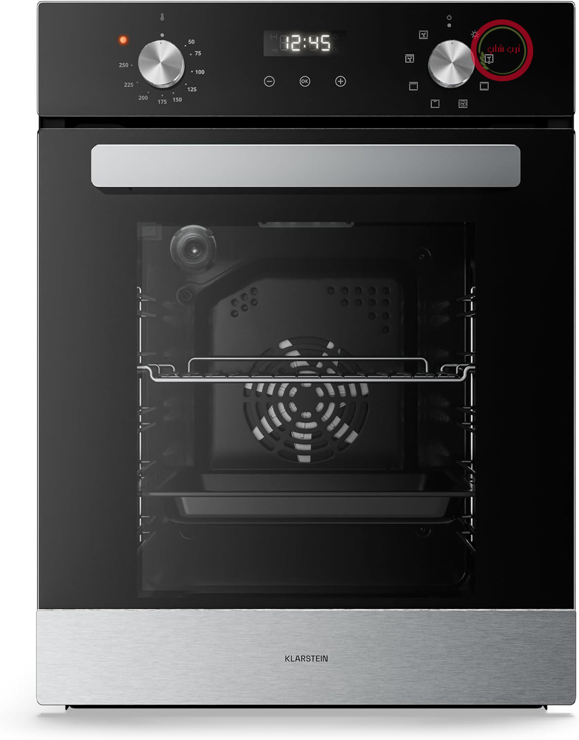 فر توکار Klarstein Verosteel 45 سانتی‌متر - 49 لیتر، 8 حالت کارکرد، راندمان انرژی A، استیل ضد زنگ و شیشه مشکی، تایمر، شیشه دوجداره، فر توکار بدون اجاق گاز