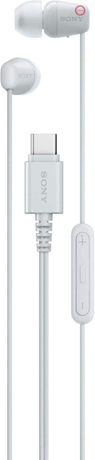 هدفون سیمی توگوشی سونی IER-EX15C با درگاه USB-C و میکروفون - سازگار با اندروید، iOS، تبلت، لپ‌تاپ و کامپیوتر - کابل بدون گره خوردن، بیس قدرتمند - مناسب برای سفر و استفاده روزمره - سفید