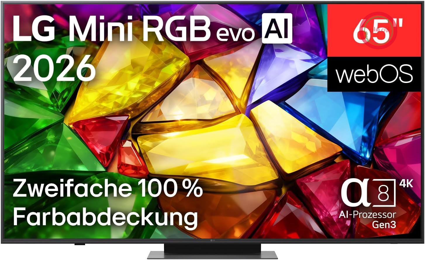 تلویزیون ۶۵ اینچ (۱۶۵ سانتی‌متری) 4K مینی RGB evo AI ال‌جی مدل 65MRGB86B9A (پردازنده α8 Gen3 4K AI، webOS 26