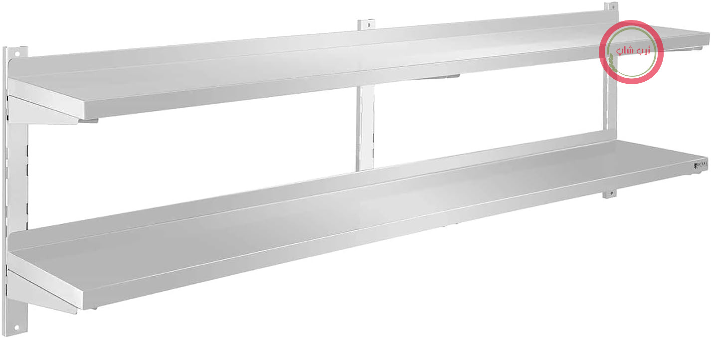 قفسه دیواری استیل ضد زنگ رویال کترینگ آلمان Royal Catering RCWR-180.2، دو قفسه، 180 × 30 سانتی‌متر، ضخامت 3.5 سانتی‌متر، ظرفیت بار 70 کیلوگرم، قفسه استیل ضد زنگ برای آشپزخانه، قفسه آشپزخانه، قفسه استیل ضد زنگ برای پذیرایی