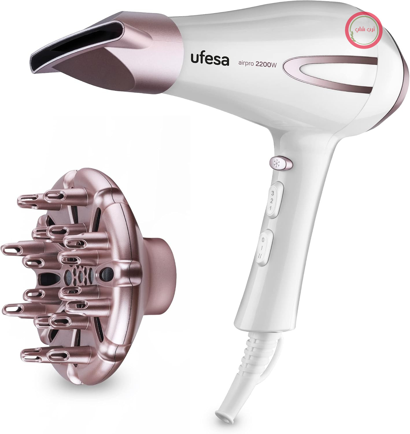سشوار حرفه‌ای یوفسا اسپانیا Ufesa SC8400، موتور AC، فناوری AirPro، شامل متمرکزکننده و پخش‌کننده، 2 سرعت و 3 دما، 2200 وات