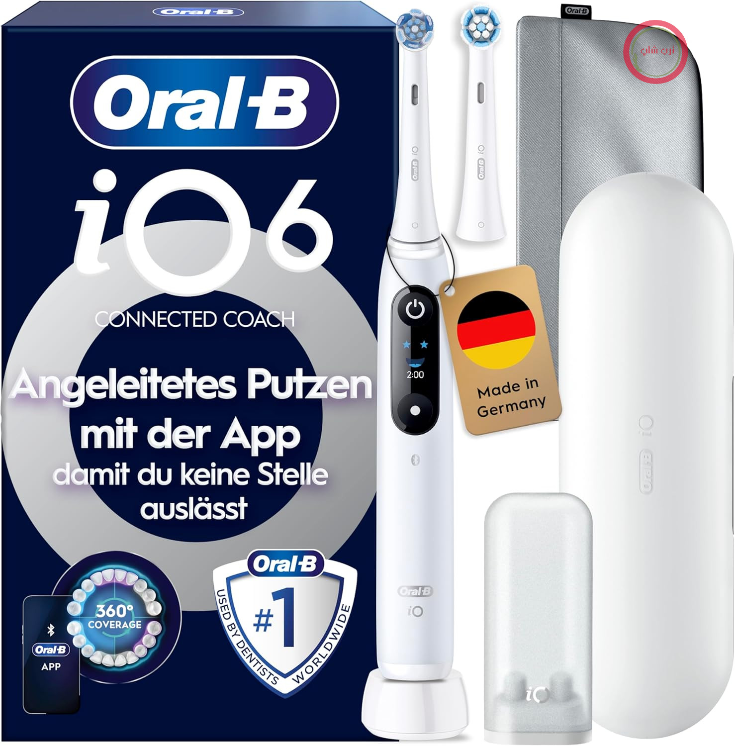 مسواک برقی اورال بی Oral-B iO Series 6 — شامل ۲ سر مسواک، کیف مسافرتی، ۵ حالت تمیز کردن برای مراقبت از دندان — مسواک برقی، طراحی شده توسط Braun — سفید