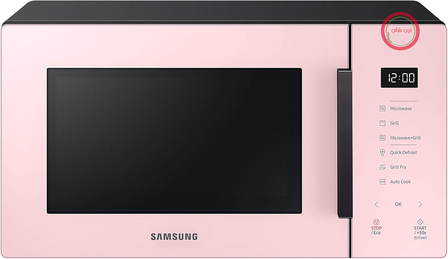 مایکروویو سامسونگ Samsung مدل طرح شیشه‌ای MG23T5018CP/ET، پخت ترد، سرخ کردن با هوا، مایکروویو + گریل ۸۰۰ وات + ۱۱۰۰ وات، ۲۳ لیتر، ۴۹ × ۲۷.۵ × ۳۸ سانتی‌متر، پودر