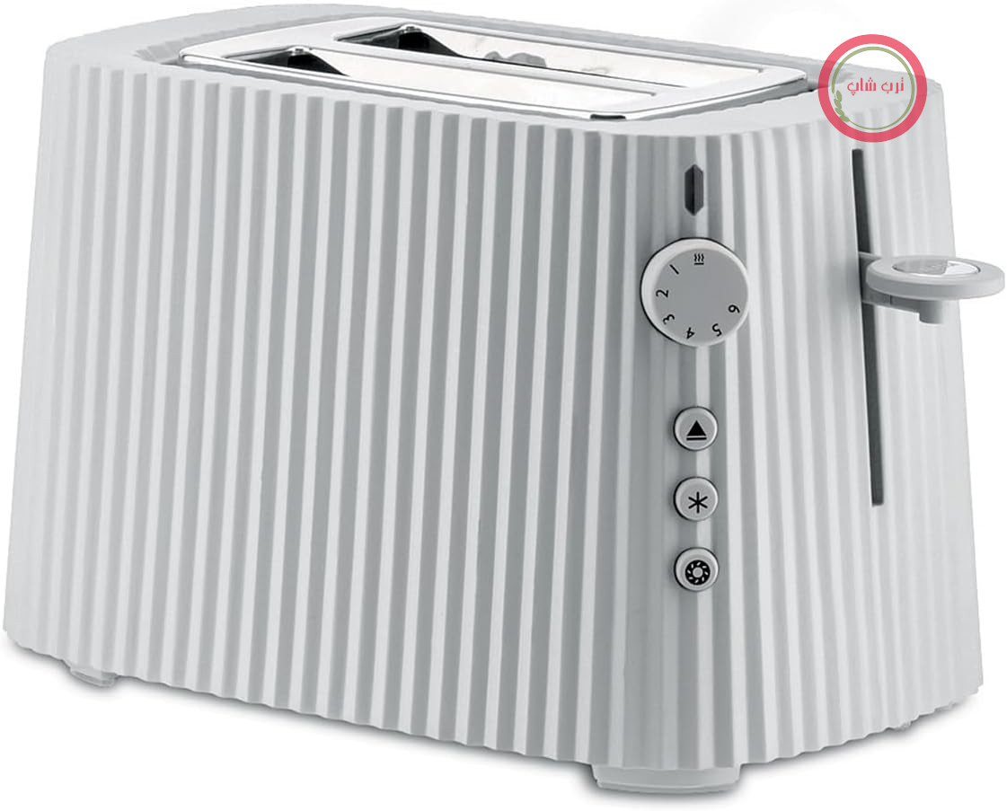 توستر طرح‌دار Alessi Plissé MDL08 W، شش سطح آبکاری طلا، ساخته شده از رزین ترموپلاستیک، دوشاخه اروپایی، 850 وات، سفید