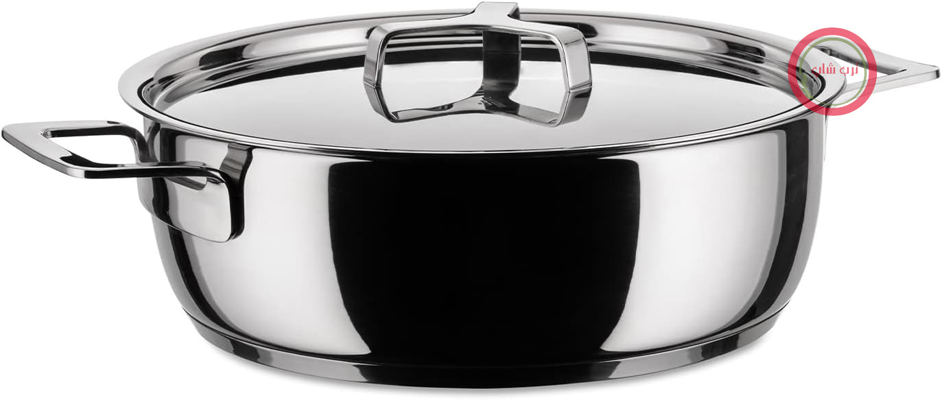 قابلمه تخت Alessi مدل "POTS & PANS" با دو دسته استیل ضد زنگ، 24 سانتی‌متر