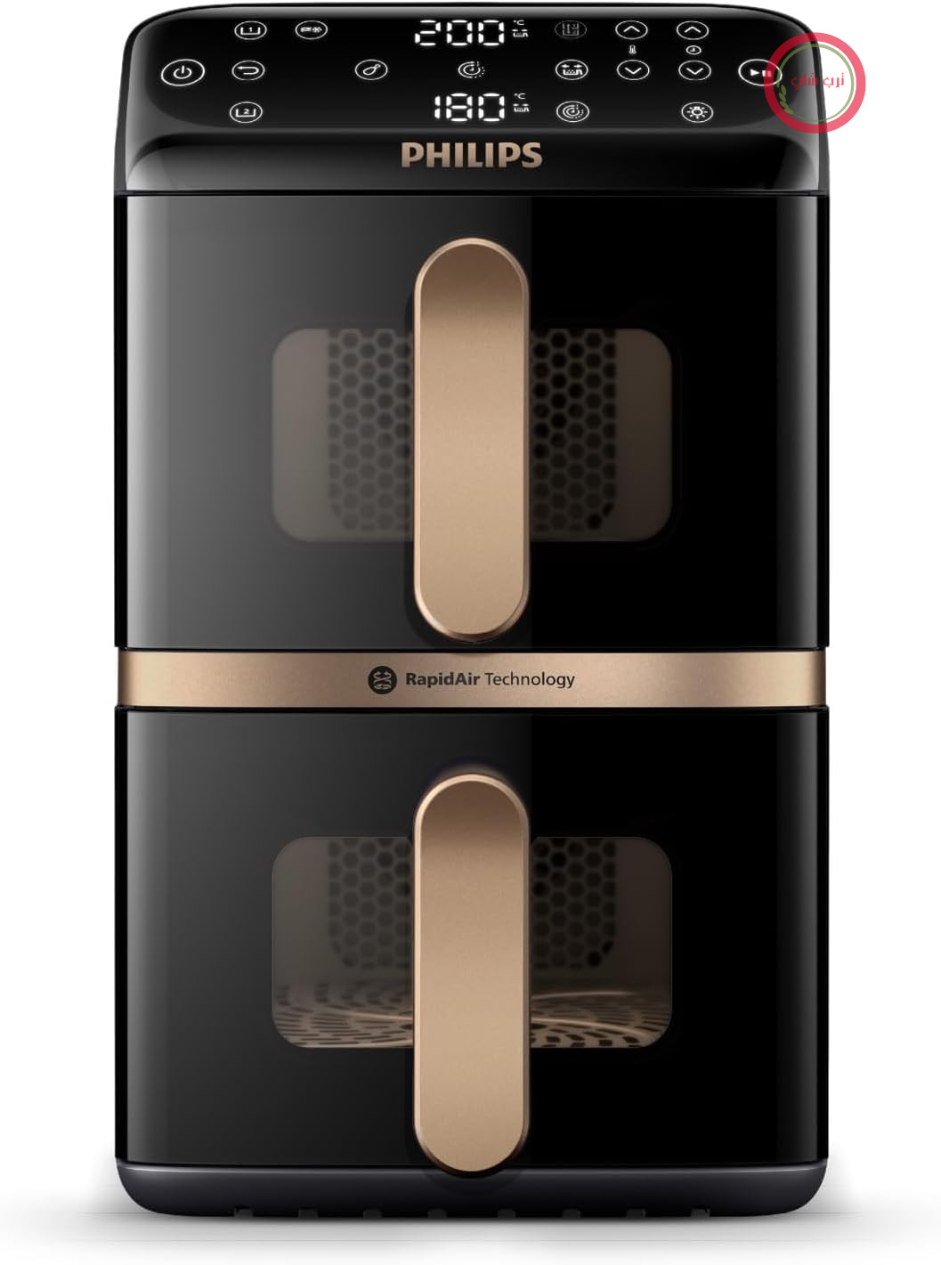 سرخ‌کن هوای گرم فیلیپس سری Stacked Airfryer 4000، مشکی، 10 لیتر | 2 سبد، 45٪ فضای کمتر مورد نیاز، فناوری RapidAir، صفحه لمسی، 13 عملکرد پخت، برنامه HomeID (NA462/70)