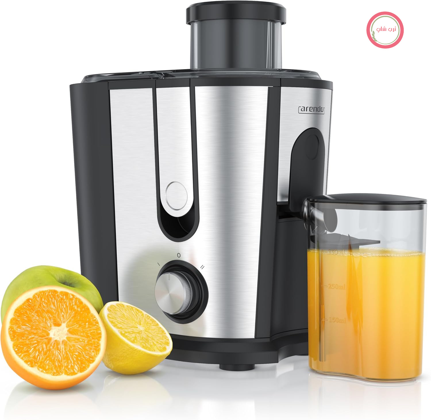 آبمیوه گیری استیل ضد زنگ Arendo برای میوه و سبزیجات - آبمیوه گیری گریز از مرکز - برقی - 2 حالت سرعت - محافظت در برابر گرمای بیش از حد - محفظه استیل ضد زنگ - 600 وات - بدون BPA