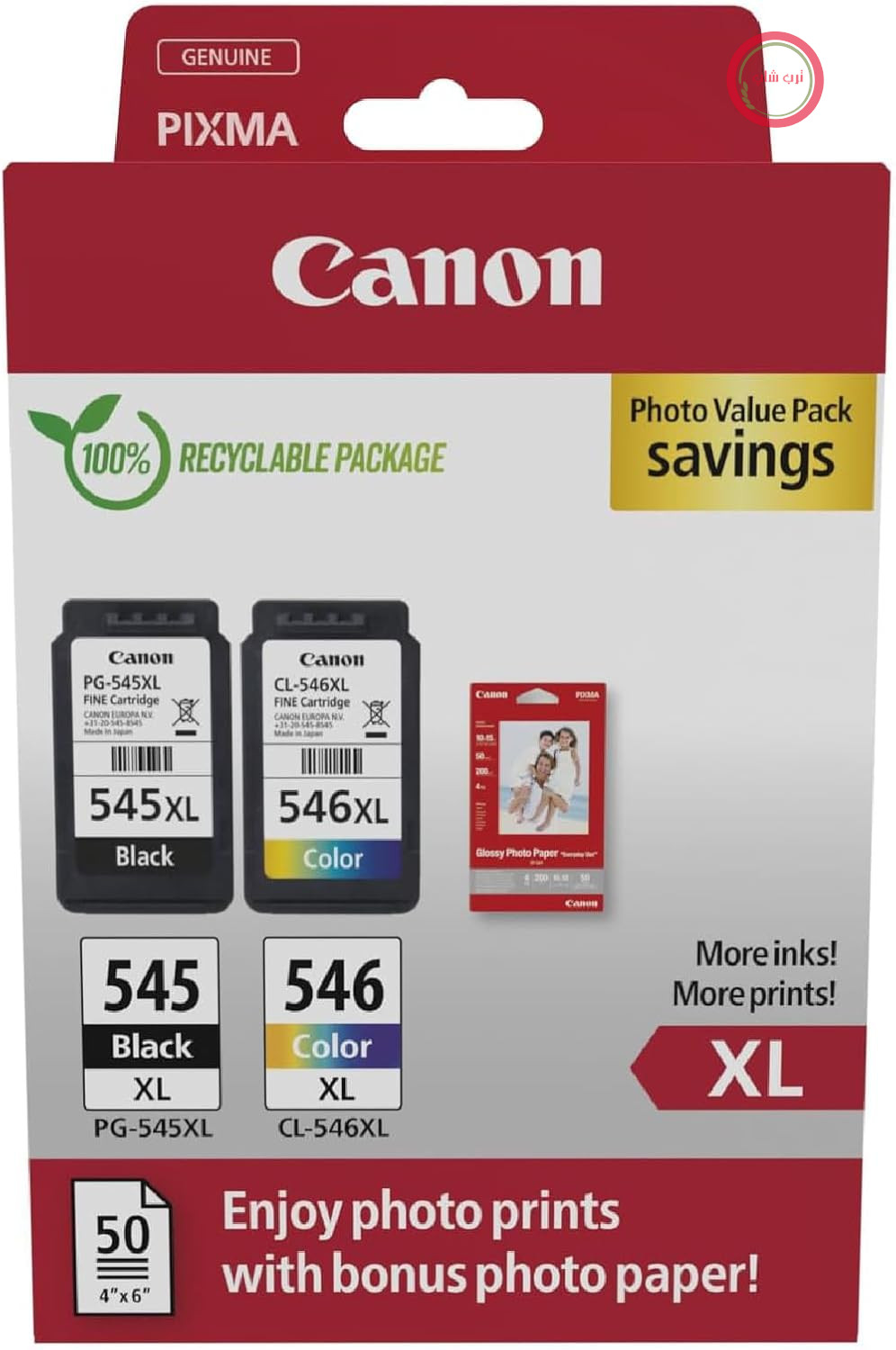 کارتریج‌های جوهر اصلی Canon PG-545XL + CL-546XL FINE XL + کاغذ عکس