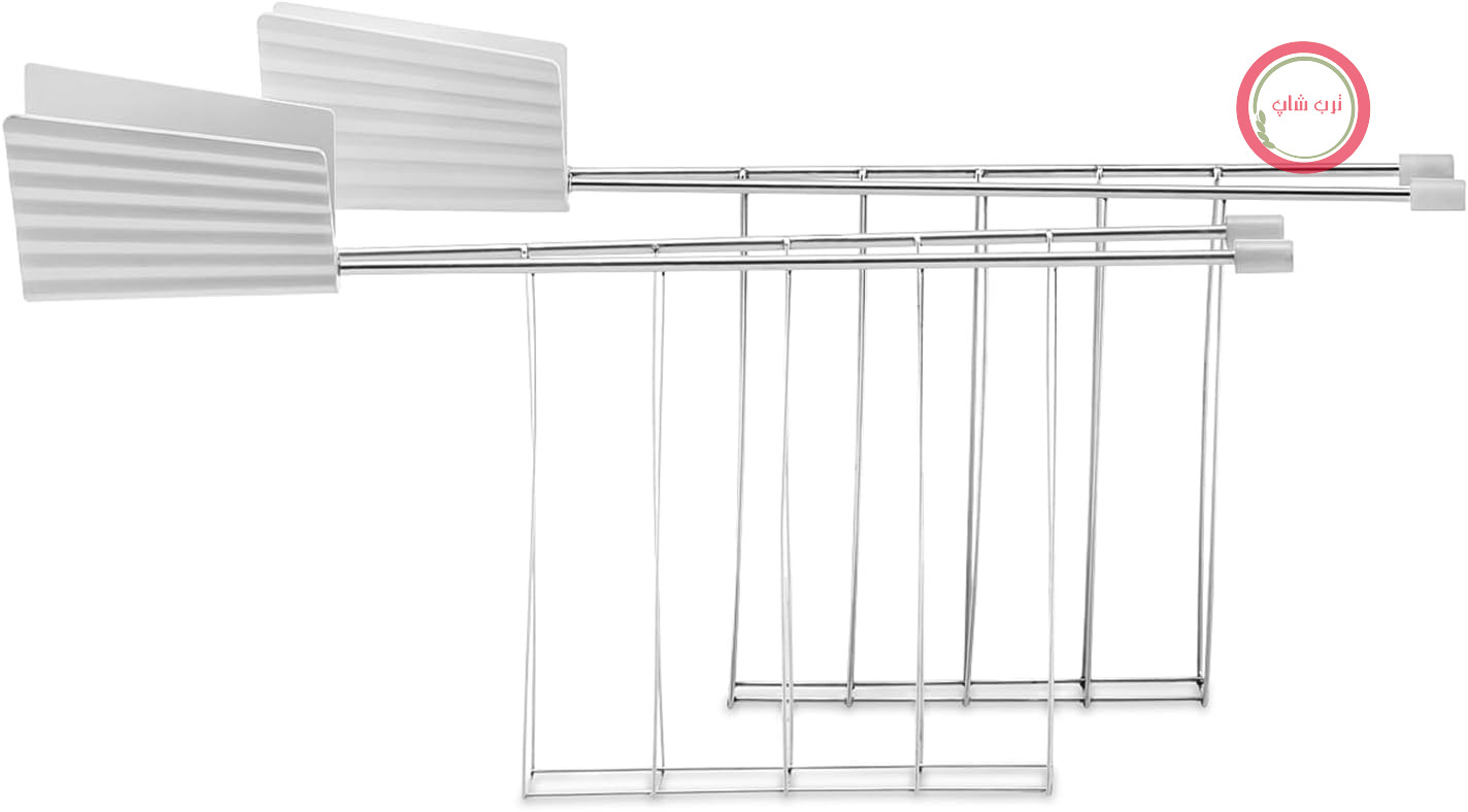 مجموعه طراحی Alessi Plissé MDL08RA W شامل دو انبر توستر، ساخته شده از استیل ضد زنگ و رزین ترموپلاستیک، سفید