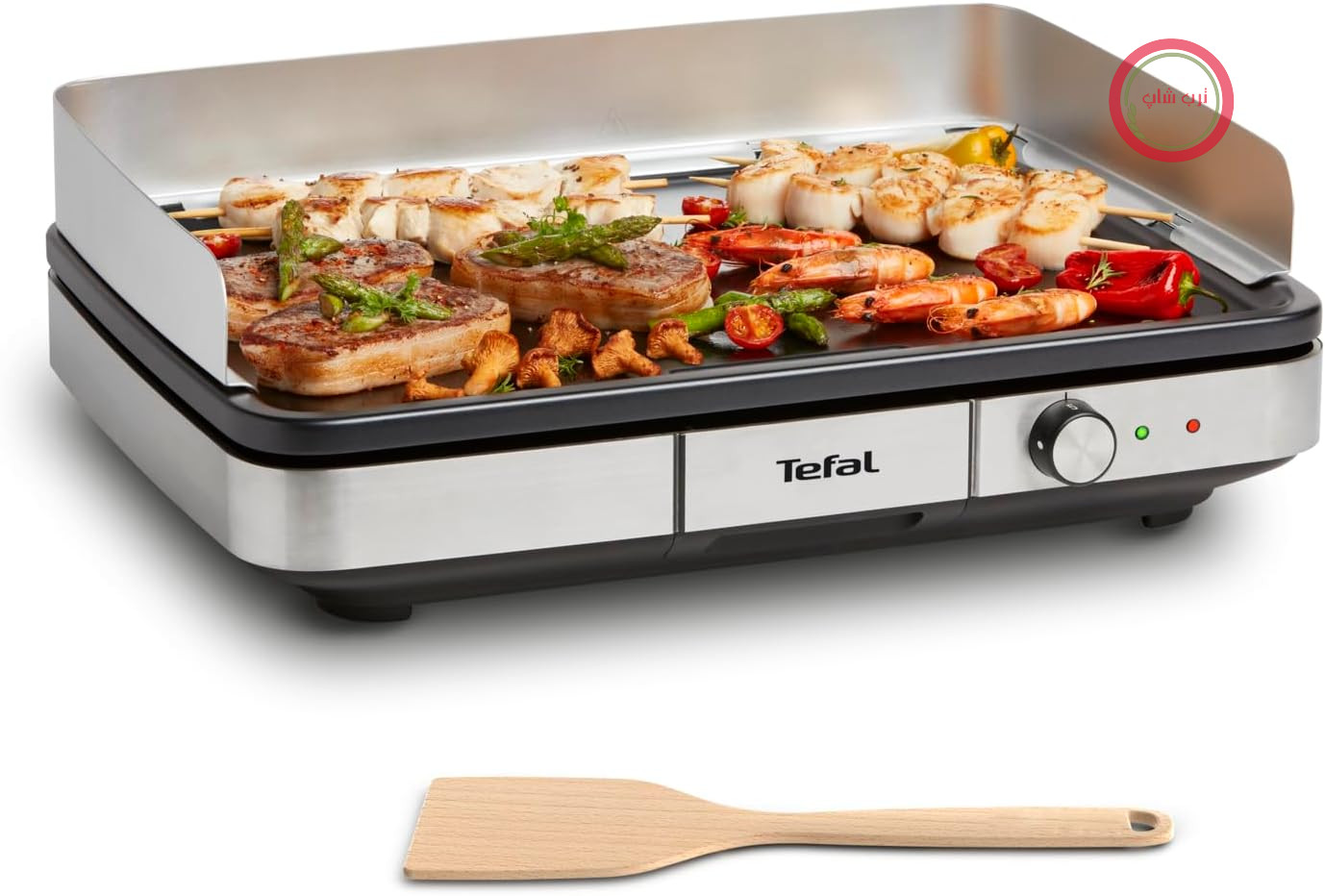 گریل برقی رومیزی تفال مدل Maxi Plancha CB690D، بسیار بزرگ، صفحه نچسب تپانیاکی، تمیز کردن آسان، قابل استفاده در داخل و خارج از منزل، شامل شیشه جلو و کفگیر قابل جدا شدن، 2300 وات، مشکی/نقره‌ای