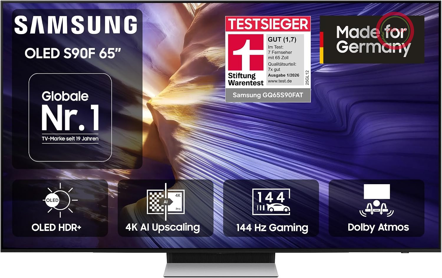 تلویزیون سامسونگ Samsung مدل OLED 4K S90F با اندازه 65 اینچ (163 سانتی‌متر) و کیفیت UHD، بهینه شده برای فوتبال و بازی، پردازنده NQ4 AI Gen3، OLED HDR+، ارتقاء کیفیت تصویر 4K Pro، Dolby Atmos، Motion Xcelerator، تلویزیون هوشمند Samsung Vision AI