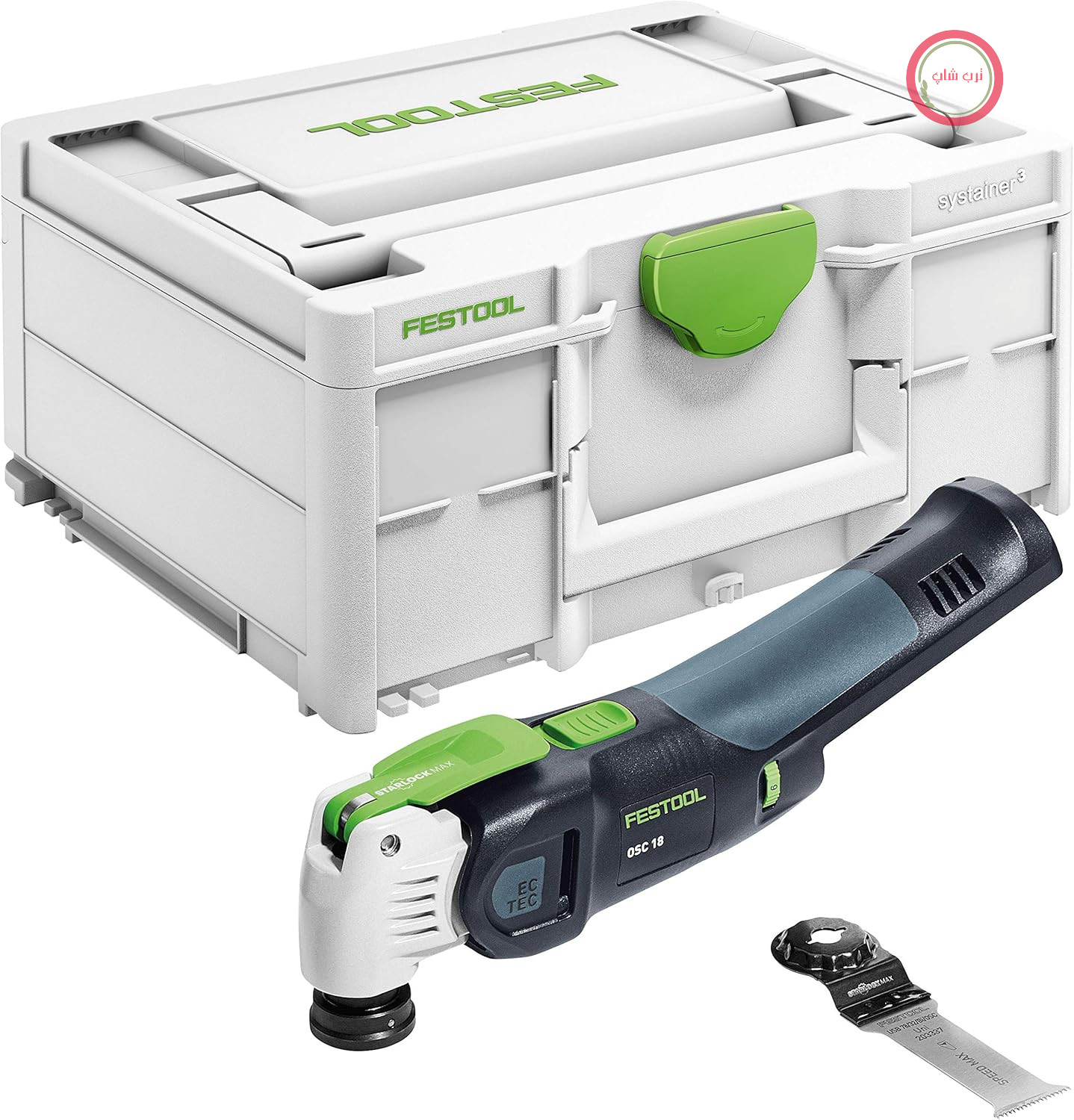 اره نوسانی بی‌سیم فستول OSC 18 E-Basic VECTURO (با تیغه اره جهانی USB 78/32/Bi/OSC)، در Systainer