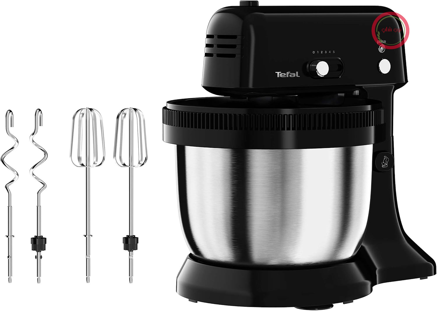 غذاساز تفال مدل O My Cake QB1108 | 300 وات | همزن ماهواره‌ای | کاسه استیل ضد زنگ 4 لیتری | اندازه جمع و جور | 5 سرعت | شامل 2 همزن و 2 قلاب خمیر | مشکی