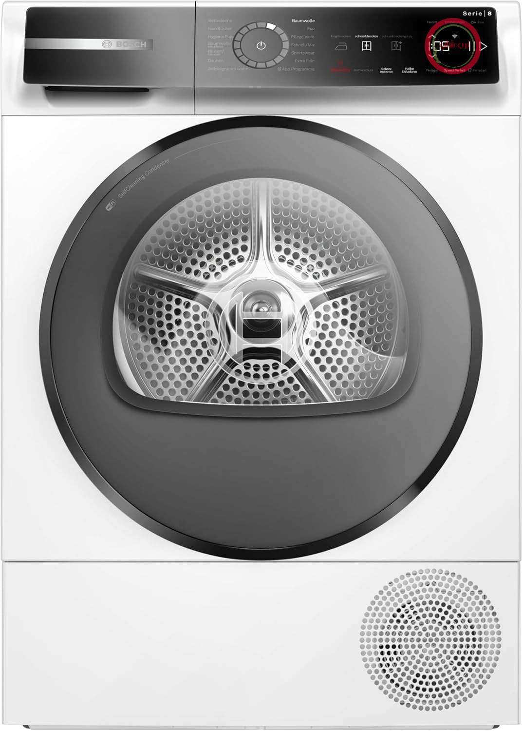خشک‌کن بوش WQB246D41 سری 8، خشک‌کن پمپ حرارتی 9 کیلوگرمی، خشک‌کن بی‌صدا - فوق‌العاده بی‌صدا، خشک‌کن سریع‌تر، خشک‌کن خودکار، کندانسور خود تمیزشونده، چراغ داخلی دیگ، Home Connect، سفید