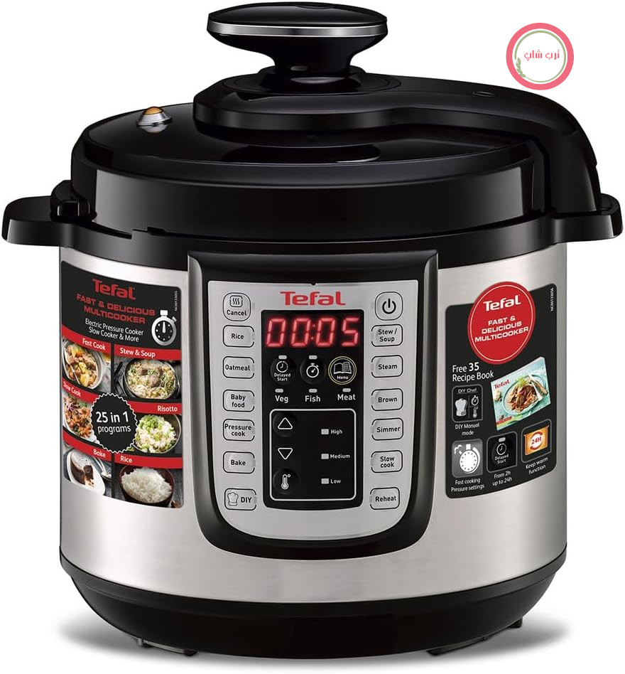 زودپز برقی تفال مدل Fast & Delicious Multicooker، 1200 وات، 25 برنامه اتوماتیک، حالت دستی، شامل دستور پخت، بخارپز، 6 لیتر
