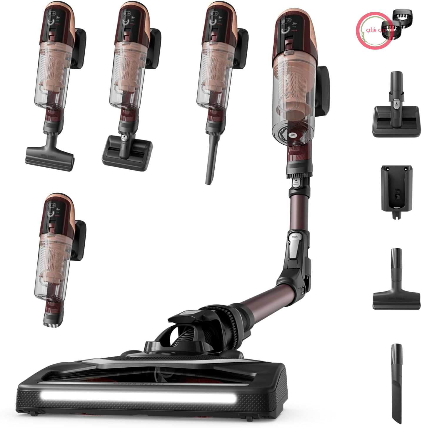 جارو شارژی روونتا آلمان بی‌سیم Rowenta X-Pert 6.80 Flex، قدرتمند ۱۰۰ AW، زمان کارکرد طولانی تا ۶۰ دقیقه، نازل LED، تنها ۱.۴ کیلوگرم به عنوان جاروبرقی دستی، شامل لوازم جانبی جمع‌آوری موی حیوانات خانگی، زرشکی، RH6493E0