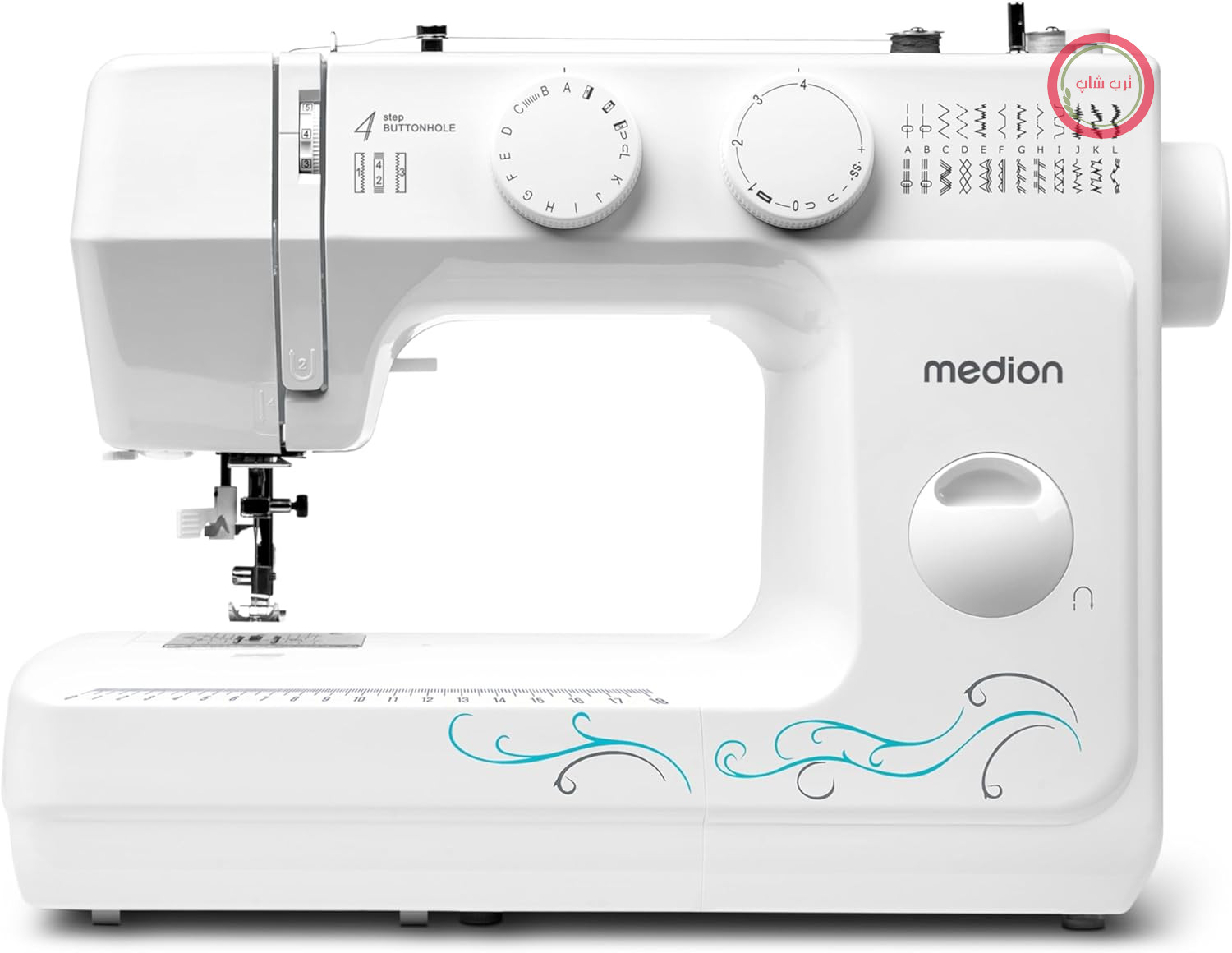 چرخ خیاطی بازوی آزاد MEDION مدل MD 18205، دارای 60 الگوی دوخت مختلف، جا دکمه و نخ کشی اتوماتیک، چراغ دوخت LED، لوازم جانبی متنوع