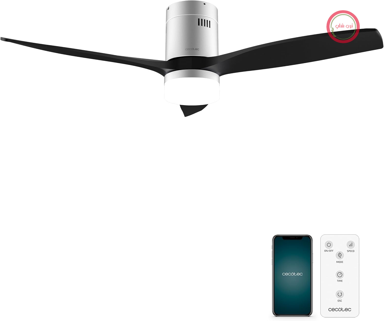 پنکه سقفی چراغ‌دار سکوتک اسپانیا Cecotec Aero 5600 چراغ LED دارای ۳ پره، ۶ سطح سرعت کنترل با وای‌فای مشکی نقره ای