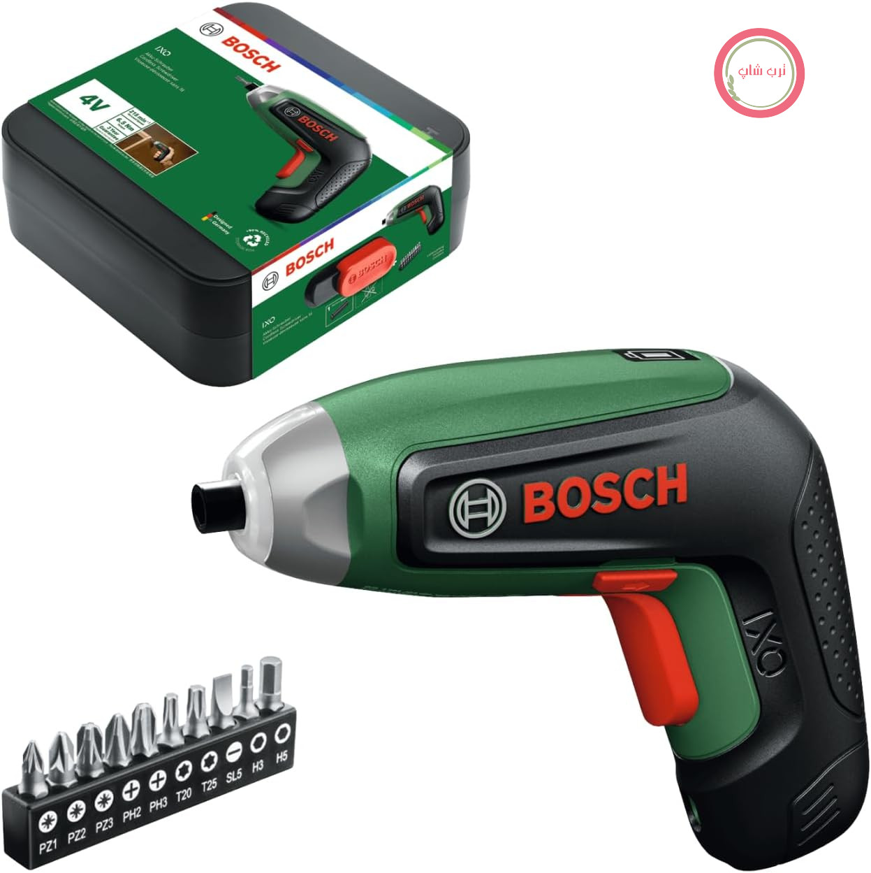 پیچ‌گوشتی شارژی کوچک بوش آلمان Bosch مدل IXO 8 به همراه مجموعه مته و جعبه نگهداری