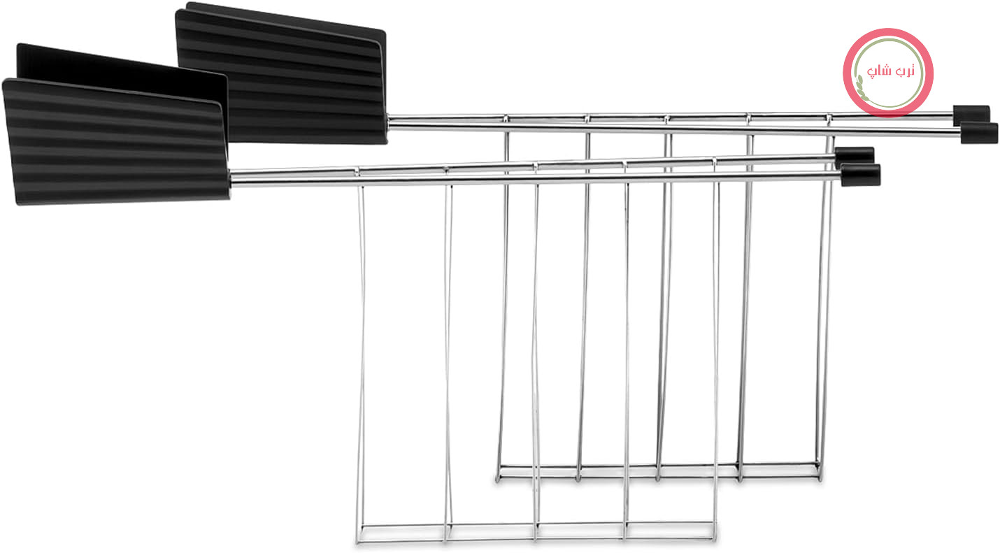 مجموعه طراحی Alessi Plissé MDL08RA B شامل دو انبر توستر، ساخته شده از استیل ضد زنگ و رزین ترموپلاستیک، مشکی