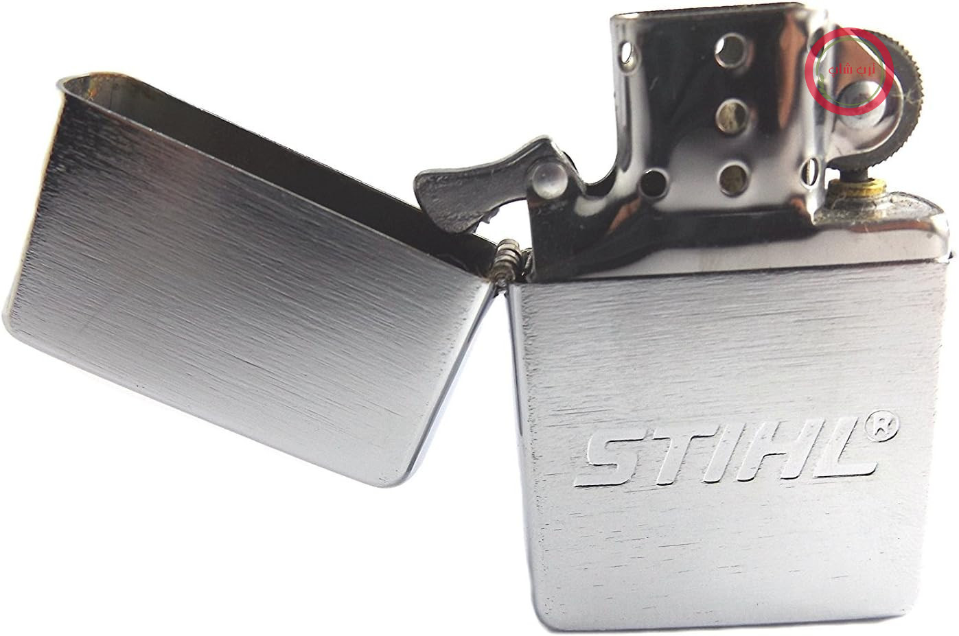 فندک استیل استورماشتیل آلمان Stihl حکاکی شده، روکش کروم، تاشو، قابل شارژ مجدد