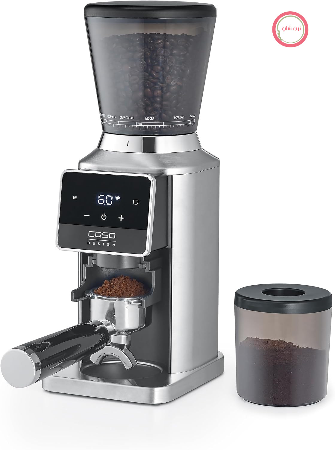 آسیاب قهوه برقی کاسو آلمان CASO BaristaChef Inox Pro با پایه پورتافیلتر