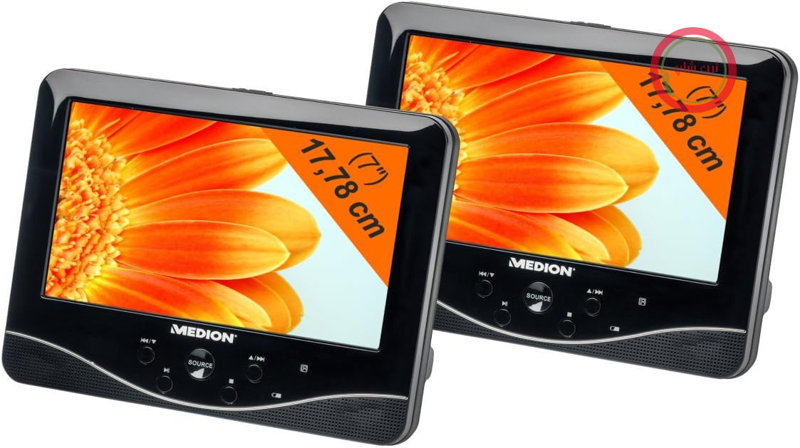 پخش‌کننده‌ی DVD دوقلوی قابل حمل Medion P720271 (صفحه نمایش LCD 17.8 سانتی‌متری (7 اینچی)، 2 عدد در 2 وات، USB)