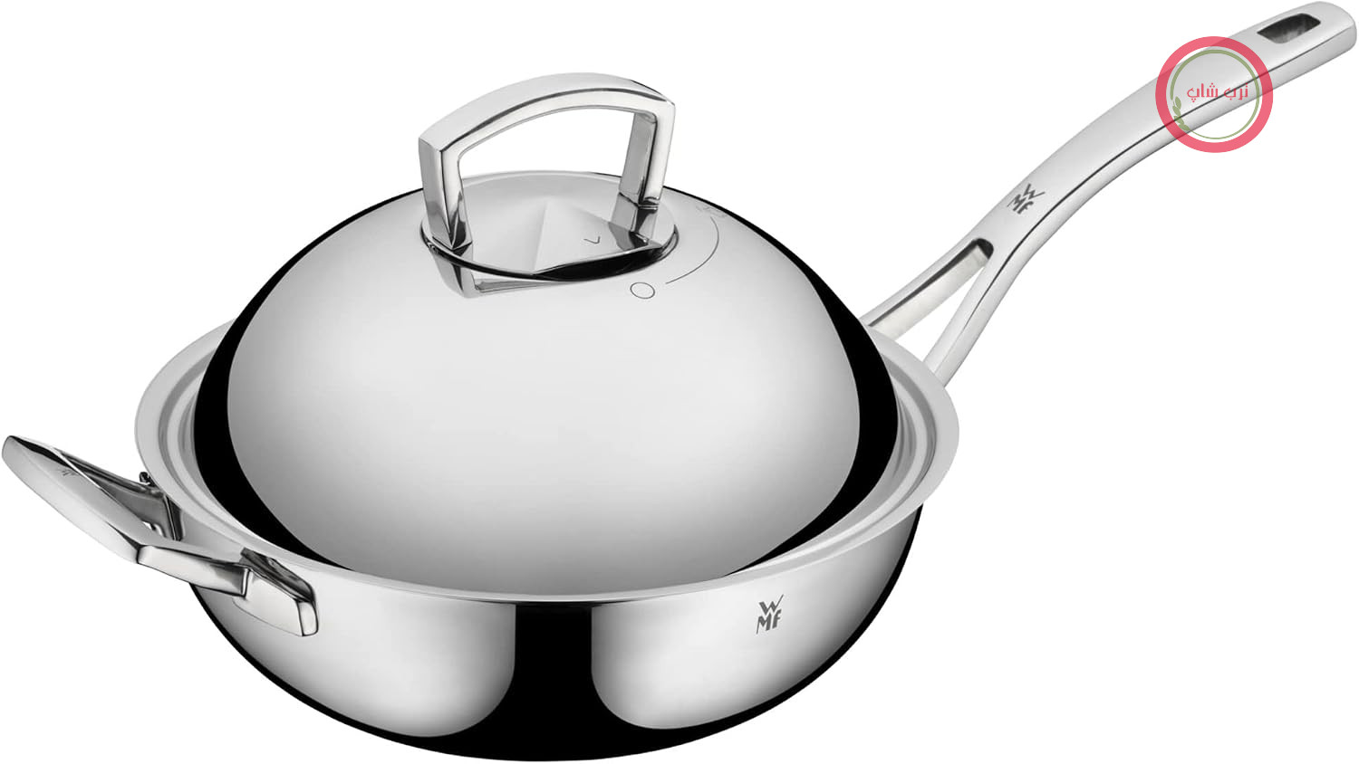 تابه WMF Multiply Wok برای پخت القایی، 28 سانتی‌متر، بدون پوشش، درب فلزی با دریچه بخار، جنس چند لایه، فولاد ضد زنگ Cromargan، هسته آلومینیومی