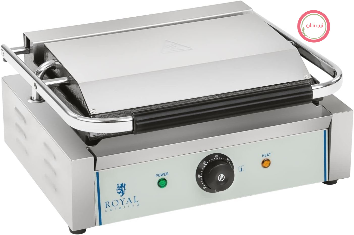 گریل برقی Royal Catering RCKG-2200-G گریل تماسی گریل پانینی (2200 وات، 230 ولت، سینی جمع آوری چربی، صفحه گریل شیاردار)