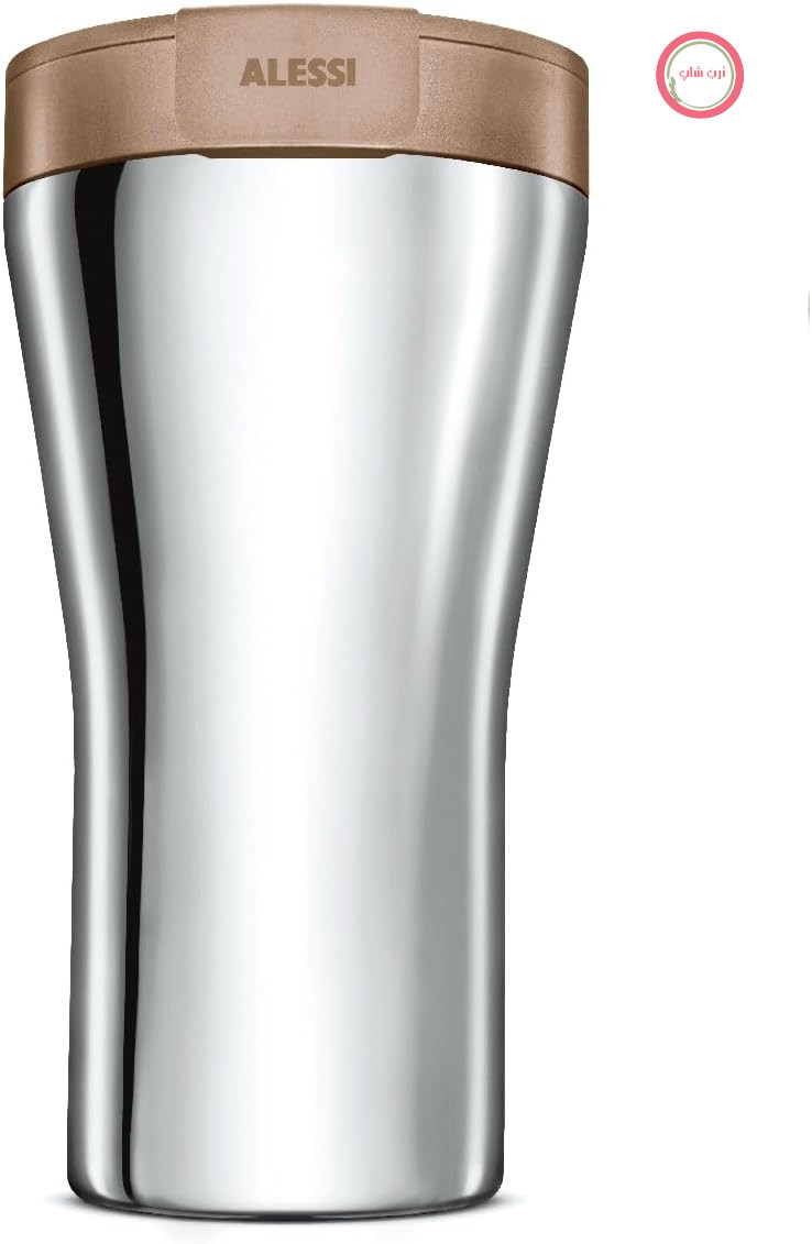ماگ مسافرتی دوجداره طرح‌دار Alessi Caffa GIA24 BR، ساخته شده از استیل ضد زنگ براق 18/10 و رزین ترموپلاستیک، قهوه‌ای
