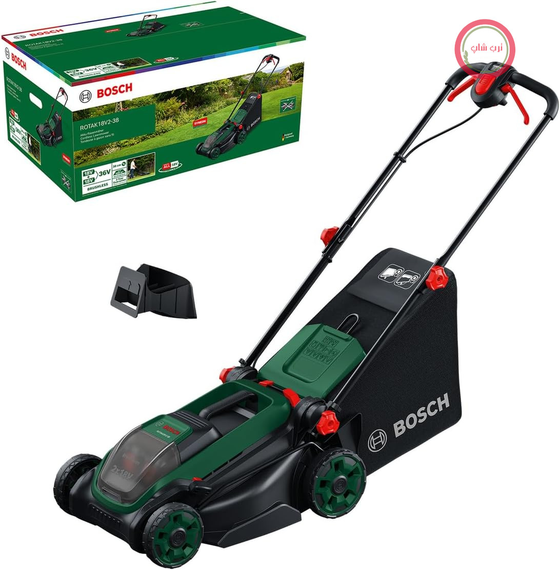 ماشین چمن‌زنی شارژی بوش آلمان ROTAK18V2 - 38 (عرض برش: 38 سانتی متر، ارتفاع برش)