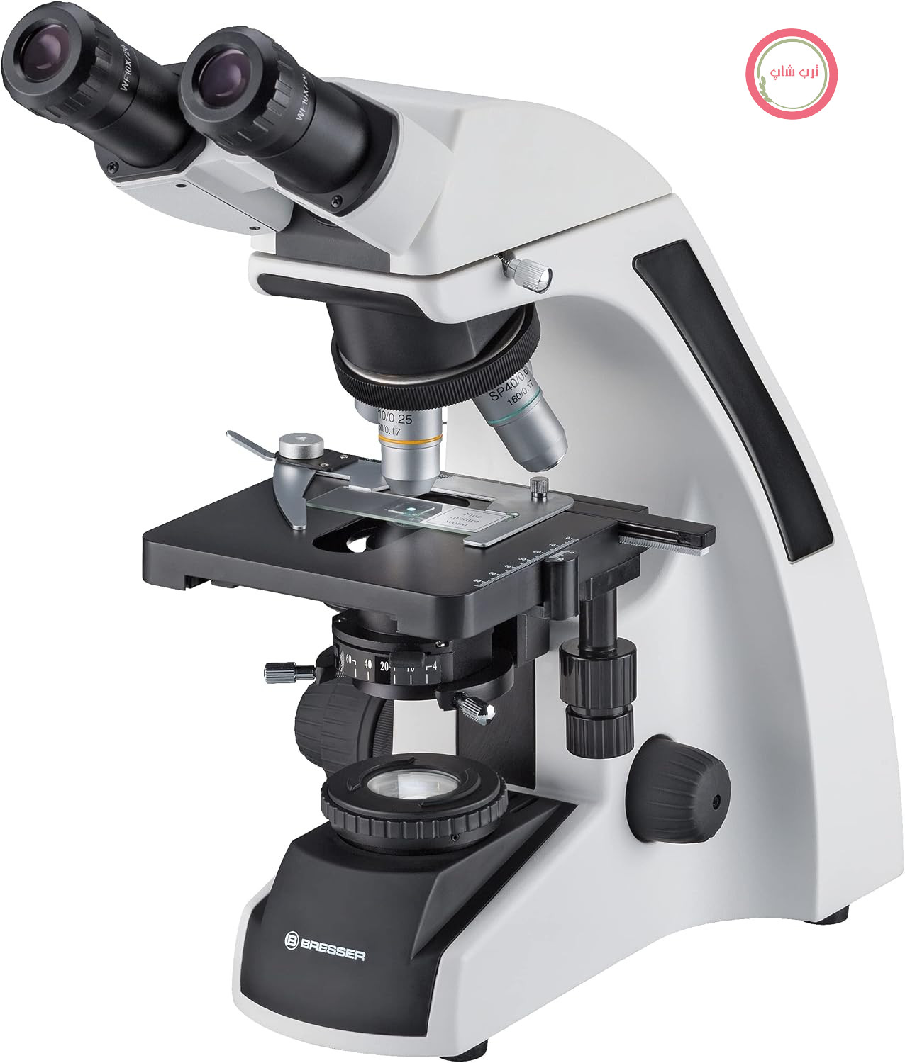 میکروسکوپ نوری عبوری دوچشمی Bresser مدل Science TFM-201 Bino با بزرگنمایی 40-1000 برابر، با روشنایی Köhler، پایه مکانیکی کواکسیال و روشنایی LED بسیار روشن 3W، برای کاربردهای دشوار، سفید | روشنایی نور عبوری Köhler، 4 عدسی شیئی نیمه‌صفحه‌ای، کندانسور Abbe، پایه مکانیکی، فوکوس درشت و ریز، LED 3W