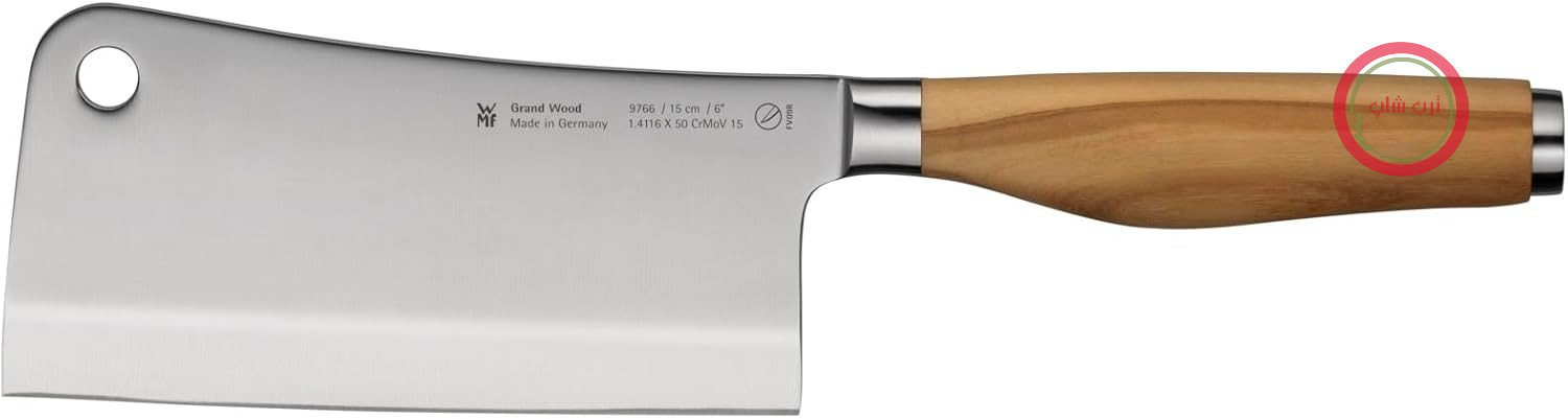 چاقوی خردکن چینی WMF مدل Grand Wood، 29 سانتی‌متر، دسته چوبی، ساخت آلمان، دسته چوب زیتون، چاقوی آهنگری شده، چاقوی آشپزخانه با تیغه فولادی مخصوص، برش عالی، دسته منحصر به فرد، تیغه 15 سانتی‌متر