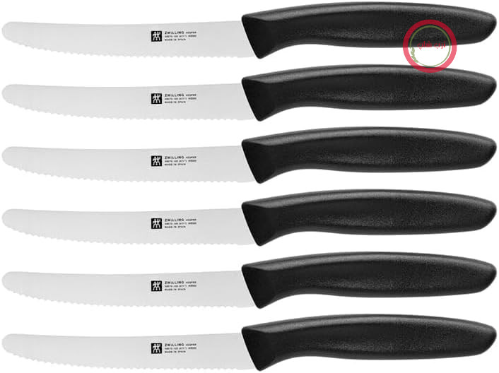 ست چاقو ZWILLING Twin Grip - 6 تکه - شامل انواع چاقوی آشپزخانه - طول تیغه: 12 سانتی متر - دسته پلاستیکی و استیل ضد زنگ - رنگ مشکی