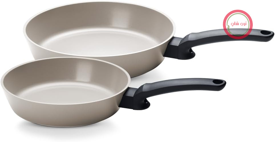 سرویس ماهیتابه دو تکه Fissler Ceratal® Evo Comfort (24 + 28 سانتی‌متر، خاکستری گرم) – ساخت آلمان، ماهیتابه‌های سرامیکی بدون PFAS/PTFE، پایه CookStar®