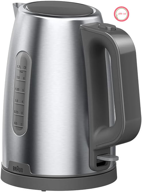 کتری برقی براون مدل PurShine WK1500GY، پایه چرخان ۳۶۰ درجه، نشانگر سطح آب، جمع کننده کابل، قابلیت خاموش شدن خودکار، ظرفیت ۱.۷ لیتر، ۲۲۰۰ وات، خاکستری