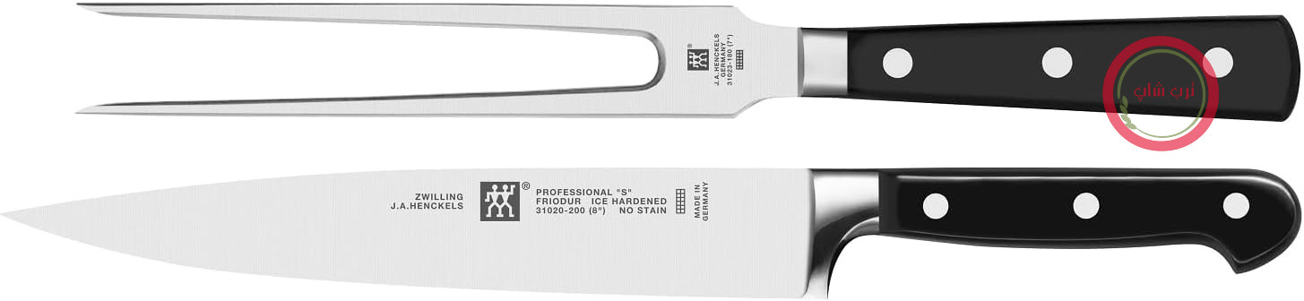 ست چاقوهای حرفه‌ای زولینگ آلمان ZWILLING - 2 تکه (چاقوی گوشت، قلاب گوشت) - استیل ضد زنگ با کیفیت بالا - دسته پلاستیکی با میخ - تولید در آلمان - مشکی
