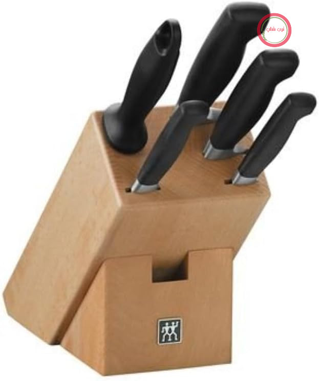ست چاقوی ZWILLING چهار ستاره - 6 تکه - بلوک چوبی از جنس بلوط - شامل چاقو و اب زدن - استیل ضد زنگ با کیفیت بالا / دسته ارگونومیک پلاستیکی - رنگ مشکی [تولید شده در آلمان]