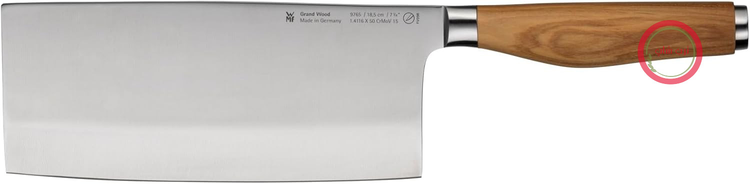 چاقوی سرآشپز چینی WMF Grand Wood، 37 سانتی‌متر، دسته چوبی، ساخت آلمان، چاقوی دسته چوب زیتون آهنگری شده، چاقوی آشپزخانه با تیغه فولادی مخصوص، برش عالی، دسته منحصر به فرد، تیغه 18.5 سانتی‌متر