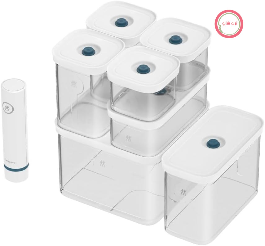 ست پخت و پز ZWILLING FRESH & SAVE CUBE La Mer - 8 تکه - شامل پمپ خلا، قابلیت نگهداری در خلا و هوا - مناسب برای پخت و پز - قابل شستشو در ماشین ظرفشویی - شفاف