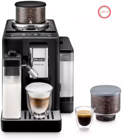 دستگاه قهوه ساز تمام اتوماتیک De'Longhi Rivelia EXAM440.55.B با سیستم شیر LatteCrema، ظرف قابل تعویض دانه قهوه، امکان تهیه ۱۶ نوع قهوه و شیر تنها با لمس یک دکمه، قابلیت تهیه شات اضافی، صفحه نمایش لمسی ۳.۵ اینچی، مشکی عقیق