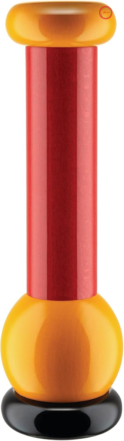 آسیاب نمک/فلفل و ادویه Alessi MP0210، ساخته شده از چوب راش، مشکی، زرد و قرمز
