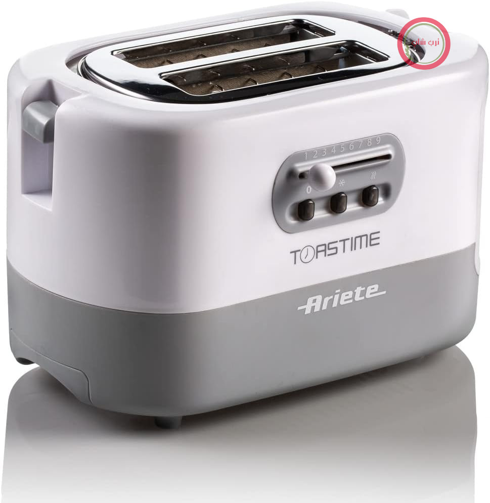 توستر دو تکه‌ای Ariete 159 Toasttime با انبر، سینی خرده نان، قابلیت یخ‌زدایی و گرم کردن مجدد، 9 سطح برشته کردن، گرم‌کننده برشته کردن، 700 وات، استیل ضد زنگ، سفید