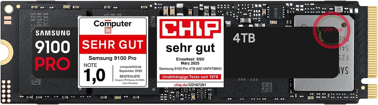 حافظه SSD سامسونگ 9100 PRO NVMe M.2، 4 ترابایت، PCIe 5.0، سرعت خواندن 14800 مگابایت بر ثانیه، سرعت نوشتن 13400 مگابایت بر ثانیه، SSD داخلی برای بازی، ویرایش ویدیو و هوش مصنوعی، مشکی، MZ-VAP4T0BW