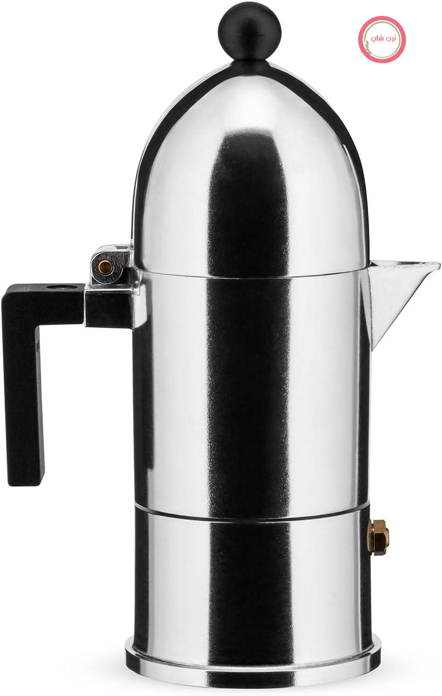 دستگاه اسپرسوساز Alessi مدل "LA CUPOLA" 1. فنجان از جنس آلومینیوم ریخته‌گری شده. دسته و دستگیره از جنس PA، مشکی.