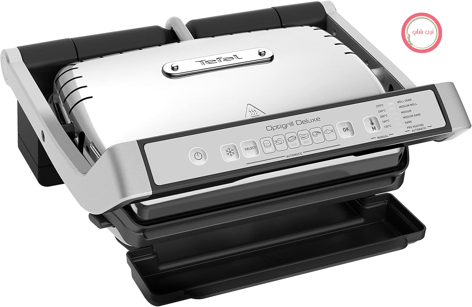 گریل تماسی Tefal OptiGrill Deluxe، 6 برنامه، نشانگر سطح پخت، 5 تنظیم دما، صفحات قابل جابجایی، گریل برقی، استیل ضد زنگ، GC707D16