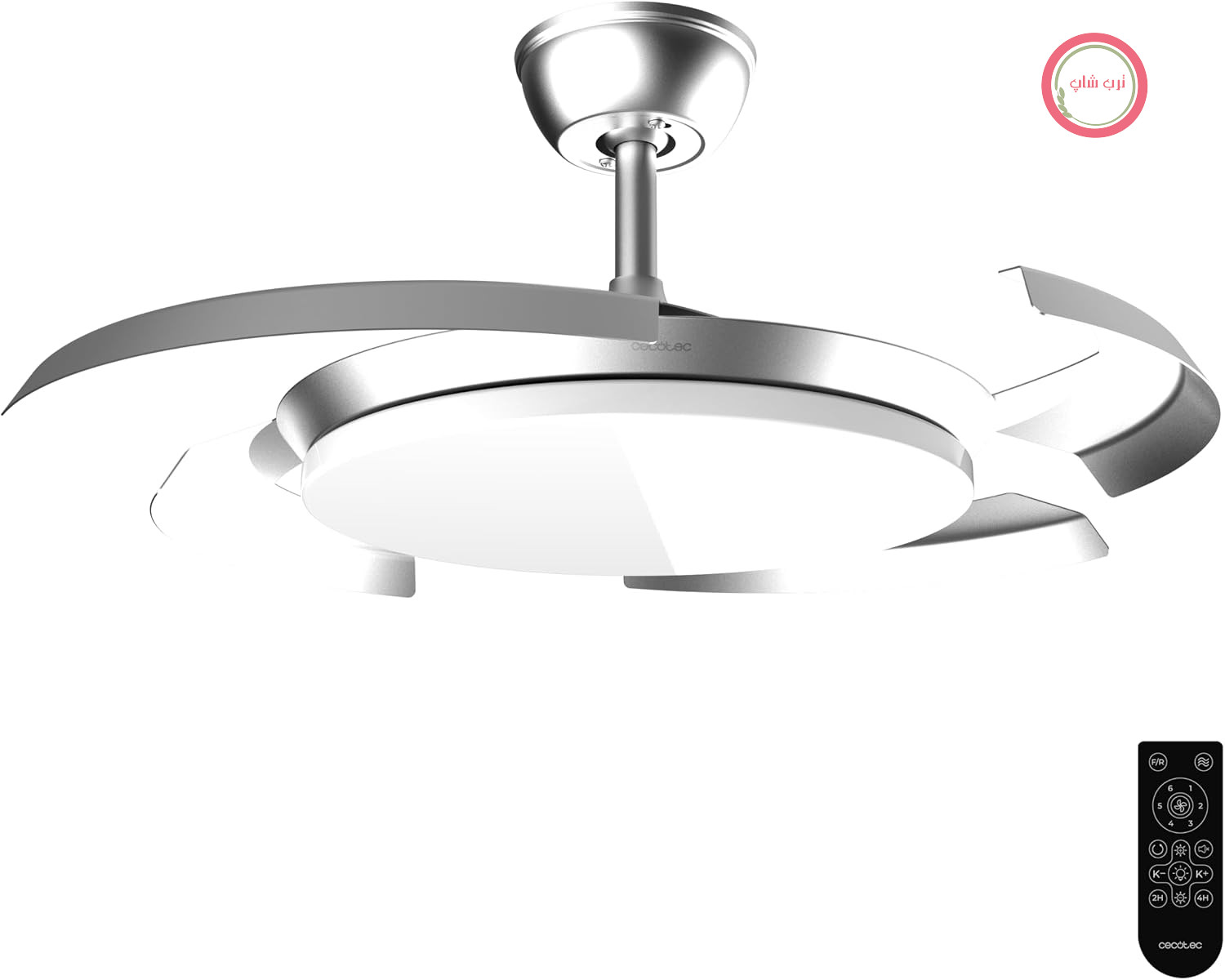 پنکه سقفی چراغ‌دار سکوتک اسپانیا Cecotec Aero 4500، موتور DC دارای ۴ پره جمع‌شونده، چراغ LED طراحی مدرن سفید