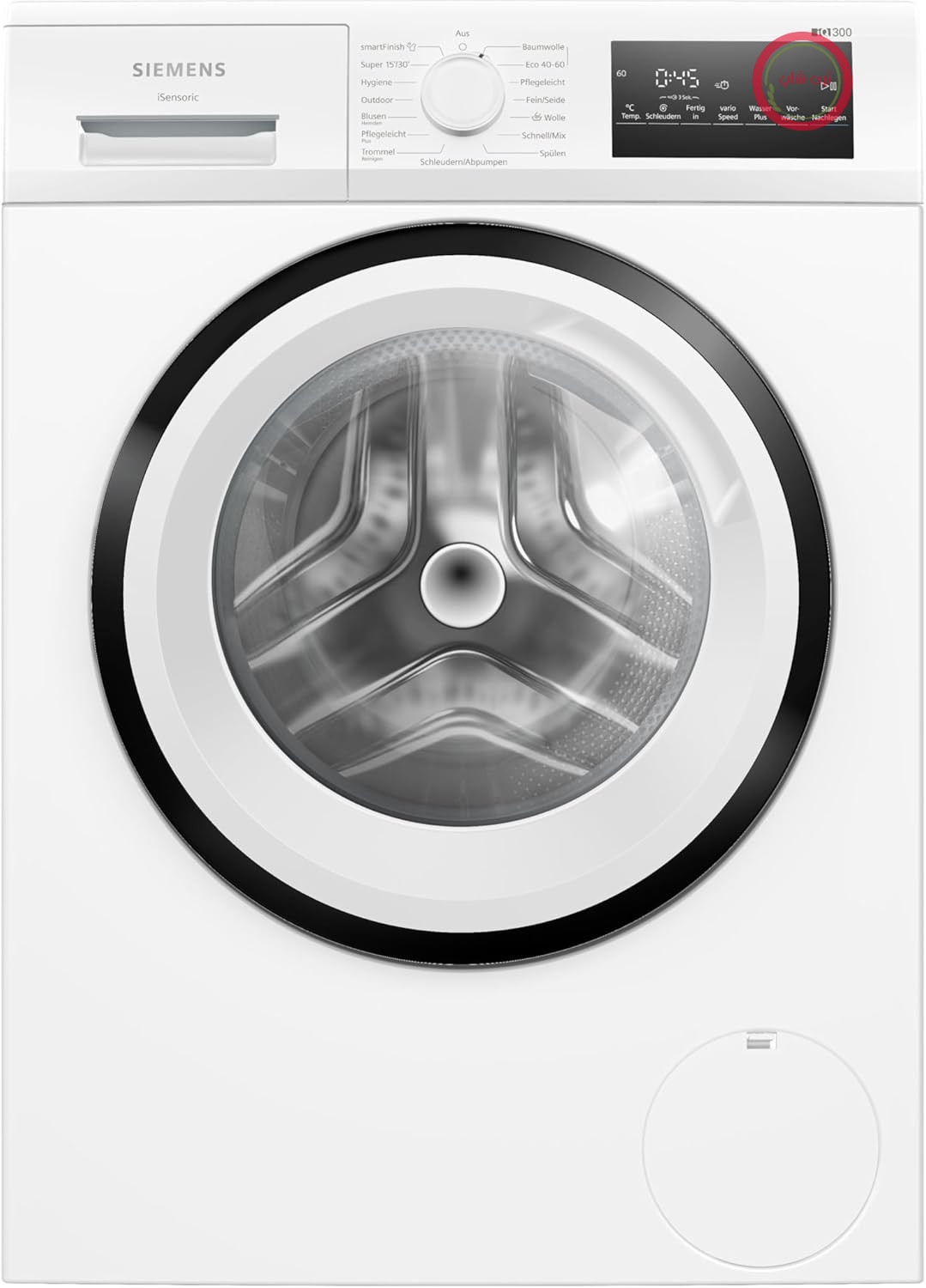 ماشین لباسشویی زیمنس WM14N225 مدل iQ300، درب از جلو با ظرفیت 8 کیلوگرم، 1400 دور در دقیقه، speedPack L، smartFinish، برنامه شستشوی فضای باز، صفحه نمایش LED، سفید، 60 سانتی‌متر