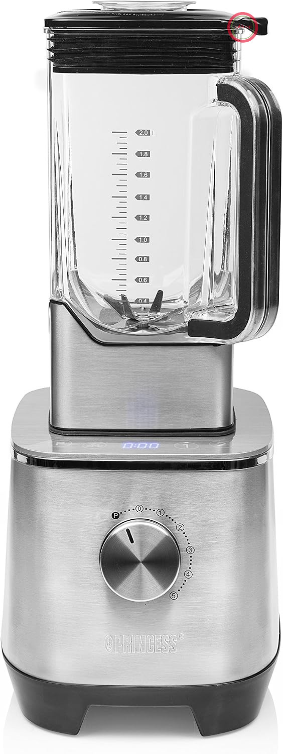 مخلوط کن پرینسس هلند Princess دلوکس با عملکرد بالا – با پارچ شیشه‌ای ۲ لیتری تریتان (بدون BPA)، ۶ برنامه تنظیم و صفحه کنترل لمسی، ۲۱۹۵۰۰