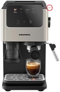 دستگاه اسپرسوساز پورتافیلتر GRUNDIG KSM 7530 با آسیاب استیل ضد زنگ، توان 1688 وات، فشار پمپ 15 بار، صفحه نمایش لمسی، GrindPro، BrewSense، مناسب برای دانه، قهوه آسیاب شده و کپسول، تیتانیوم/مشکی